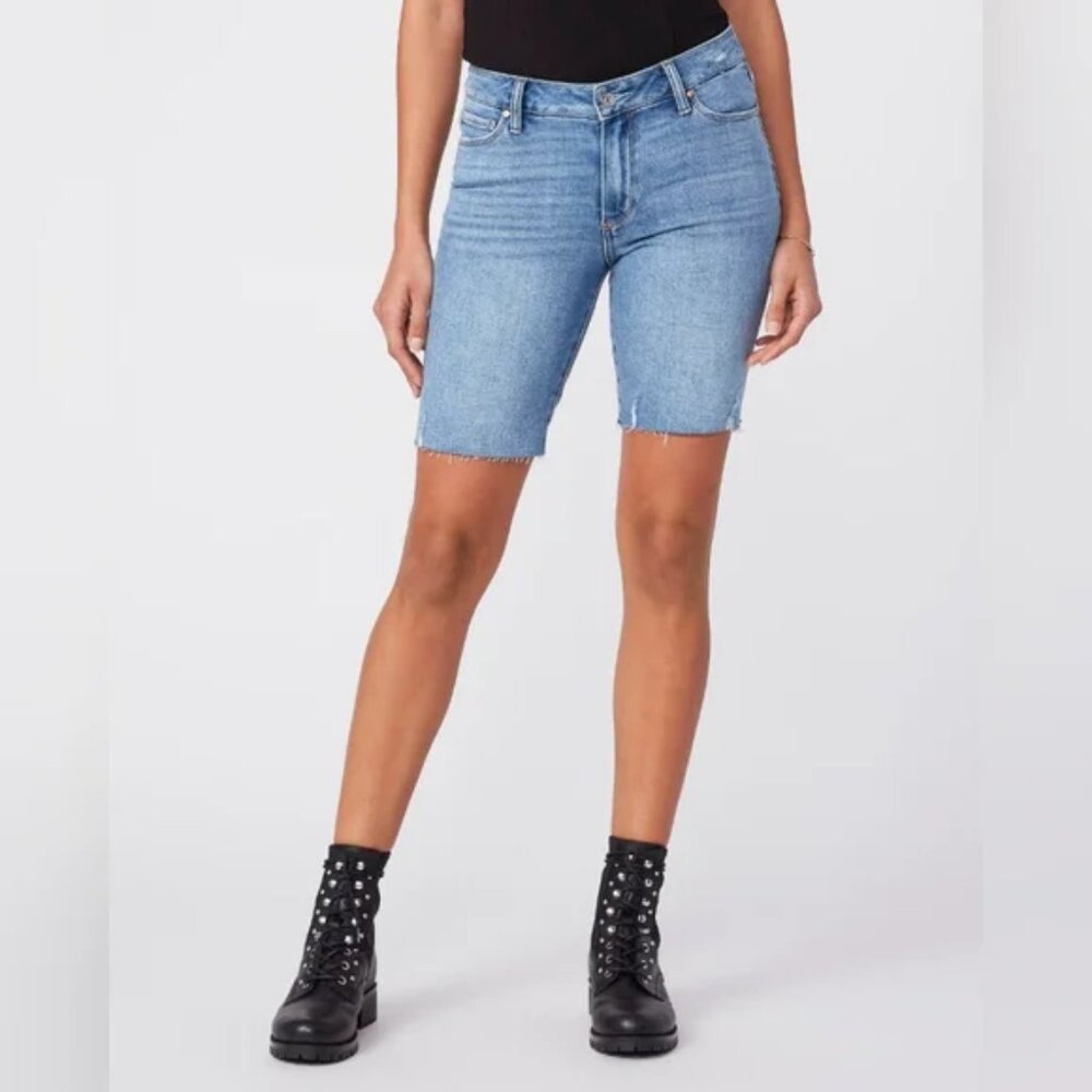 Paige Jax Cut Off Knee Short in Martina Distressed Denim Bermuda Jean 8"